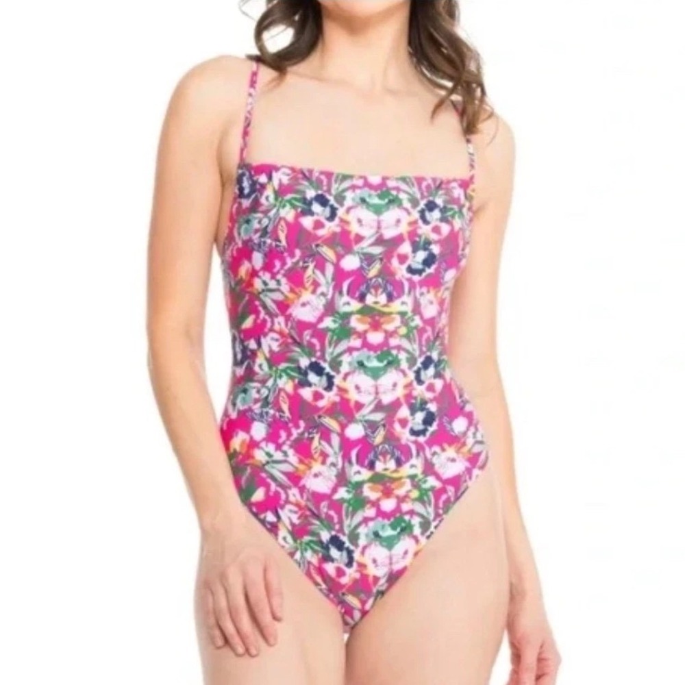 Maaji One Piece Swimsuit Womens M Pink Floral Reversible Strappy PT5059SOC502